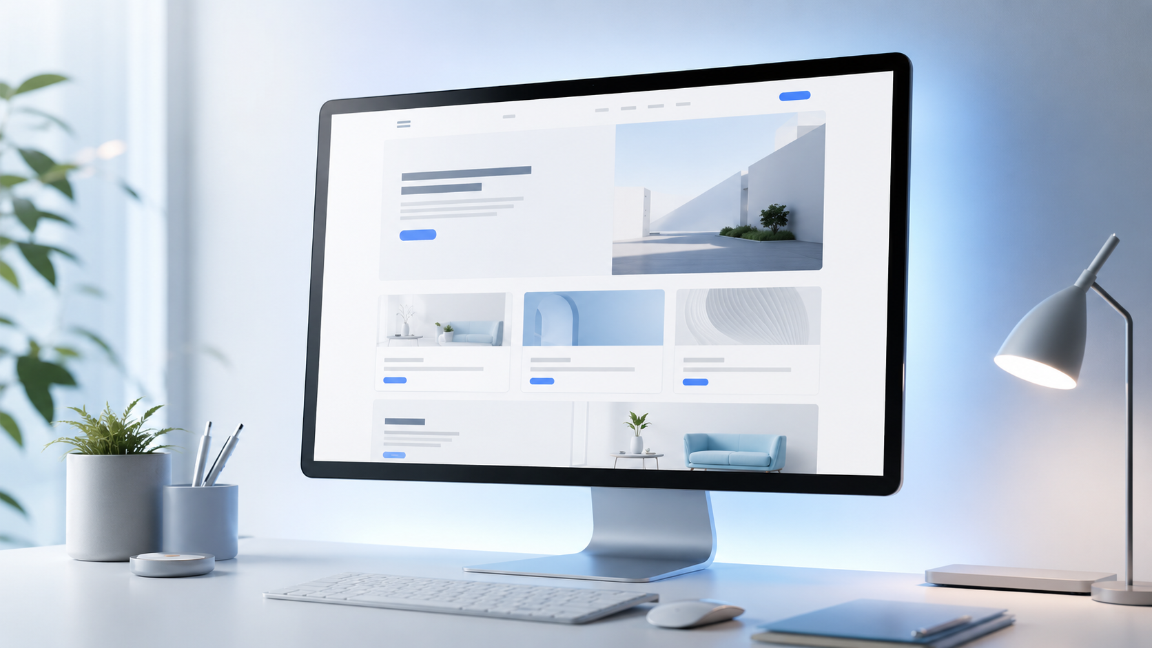 Mockup de site web professionnel affiché sur un écran d'ordinateur